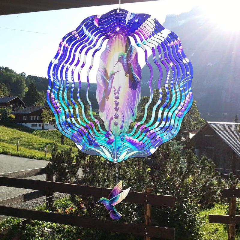 INCOK Wind Spinners Outdoor Hummingbird - Hanging Wind Chime for Garden Decor, 12-Inch Stainless Steel Wind-Spinner with Tail Spinner, Wind-Sculptures for Indoor Patio Lawn Yard, Christmas Ornament Gift - Image 2